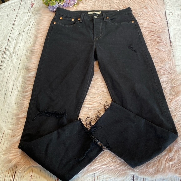 Levi’s Wedgie Icon Fit Black Distressed Jeans sz 26 - Picture 2 of 14